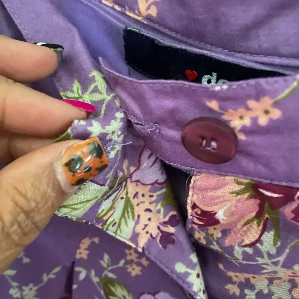 Vintage Lavender Floral Maxi Skirt Cottagecore Button Front L Denim 24/7